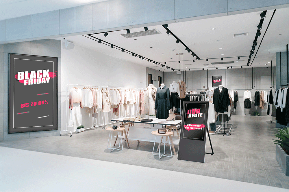 Der flexible digitale Kundenstopper ergänzt Dein Digital Signage-Marketing in Deinem Ladengeschäft perfekt