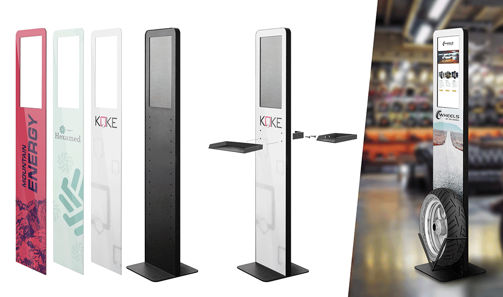 Flexibles Branding Deiner mobilen Signage-Stelen - Wechsel die Front Deiner digitalen Stele ist mit einem Handgriff