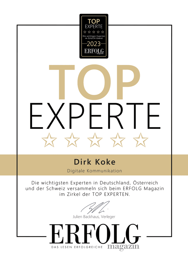Auszeichnung TOP EXPERTE Dirk Koke Digitale Kommunikation